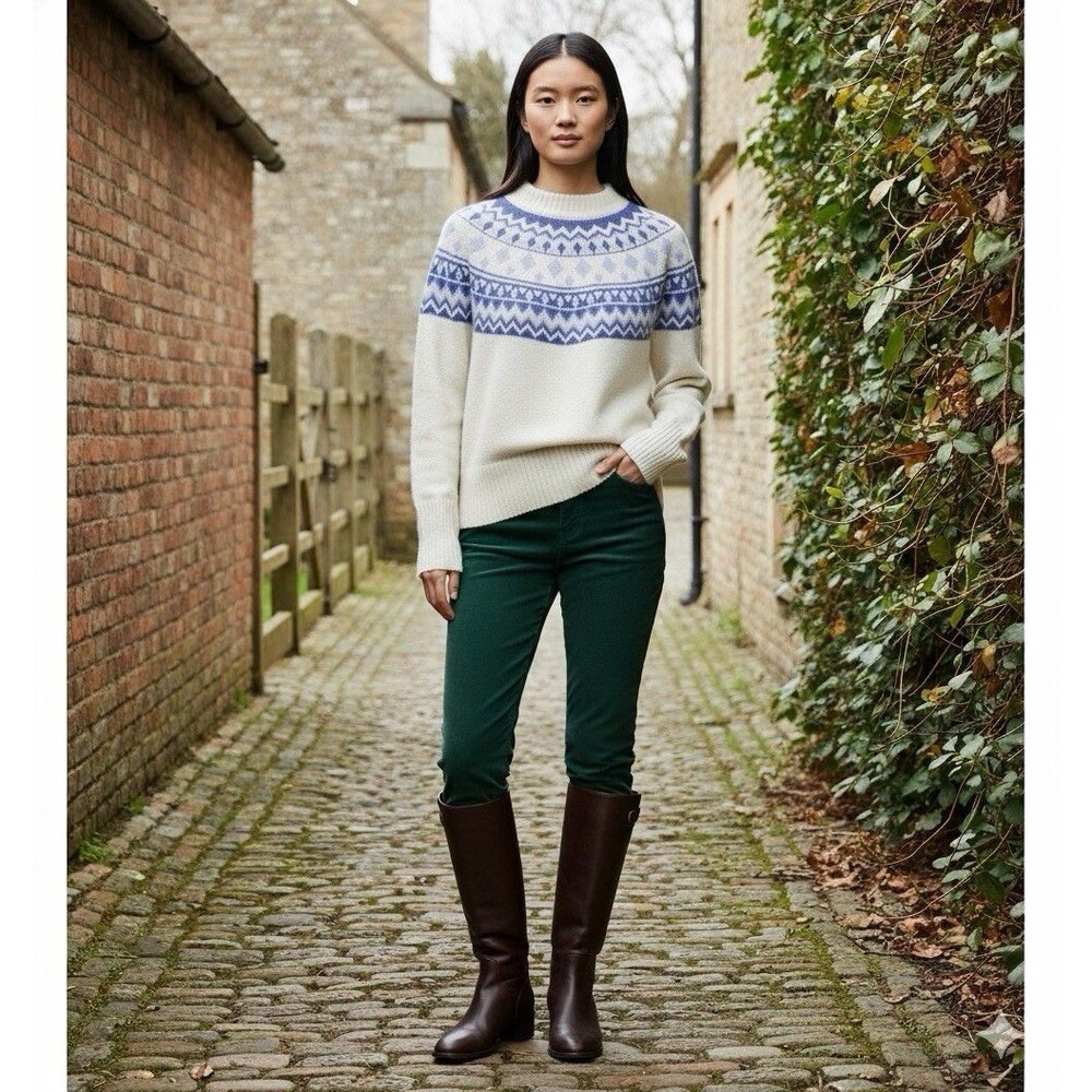 Tahari Cozy Ivory Fair Isle Pullover Sweater Size XS Super Soft Cottage Core